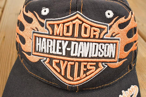 Vintage 1990s Harley Davidson Motorcycles Snapback Dad Hat / 90's Embroidered Motorcycle Cap