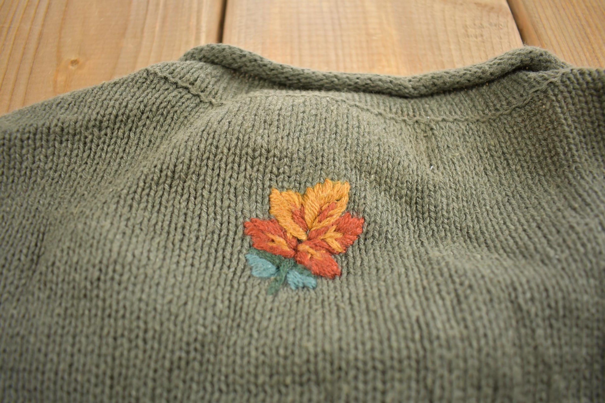 Vintage 1990s All Points Fall Theme Embroidered Knit Crewneck Sweater