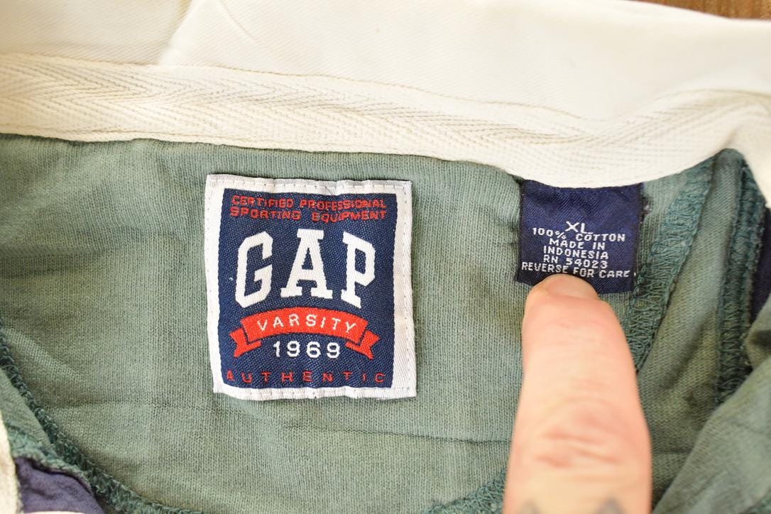 Vintage 1990s Gap Varsity Quarter Button Rugby Shirt Mens L