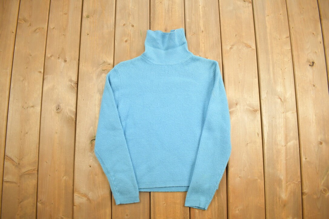 Vintage 1990s Tribeca Knitted Blank Blue Turtleneck Sweater  Vintage 90s Turtleneck  Vintage Blanks  Colorful  Sweatshirt