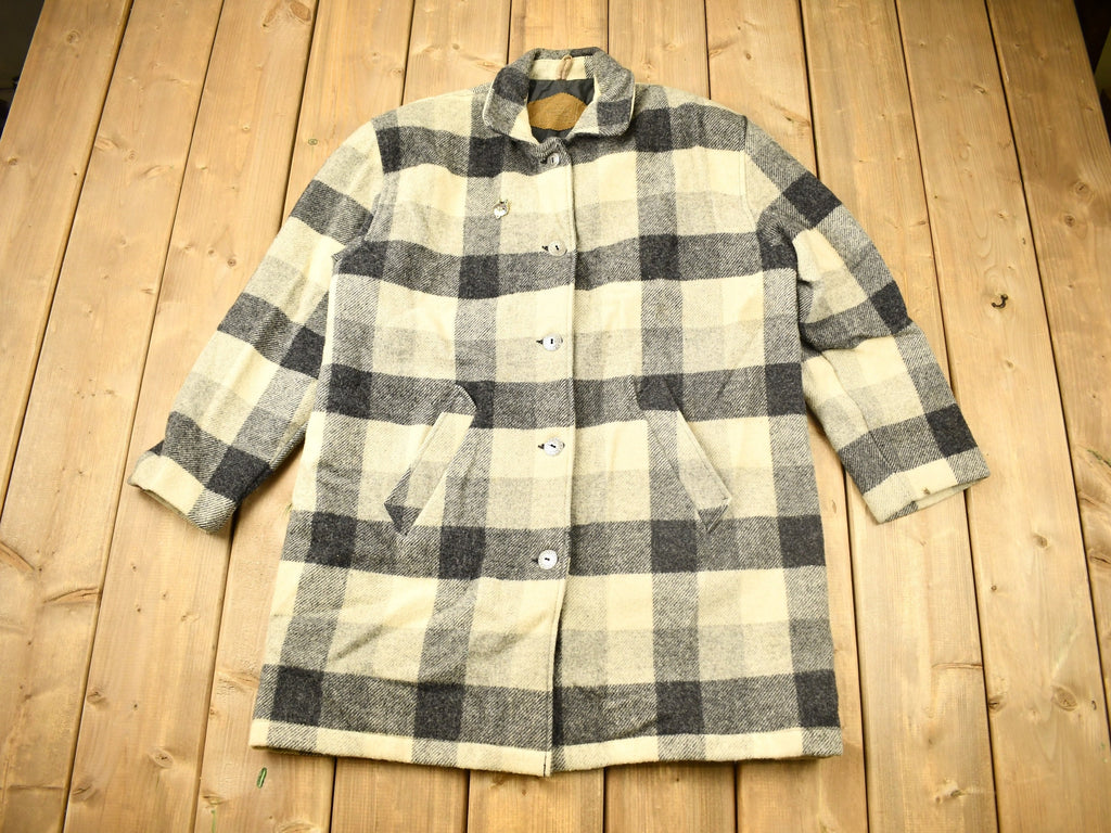 Vintage 1990s Woolrich Plaid Wool Long Trench Coat
