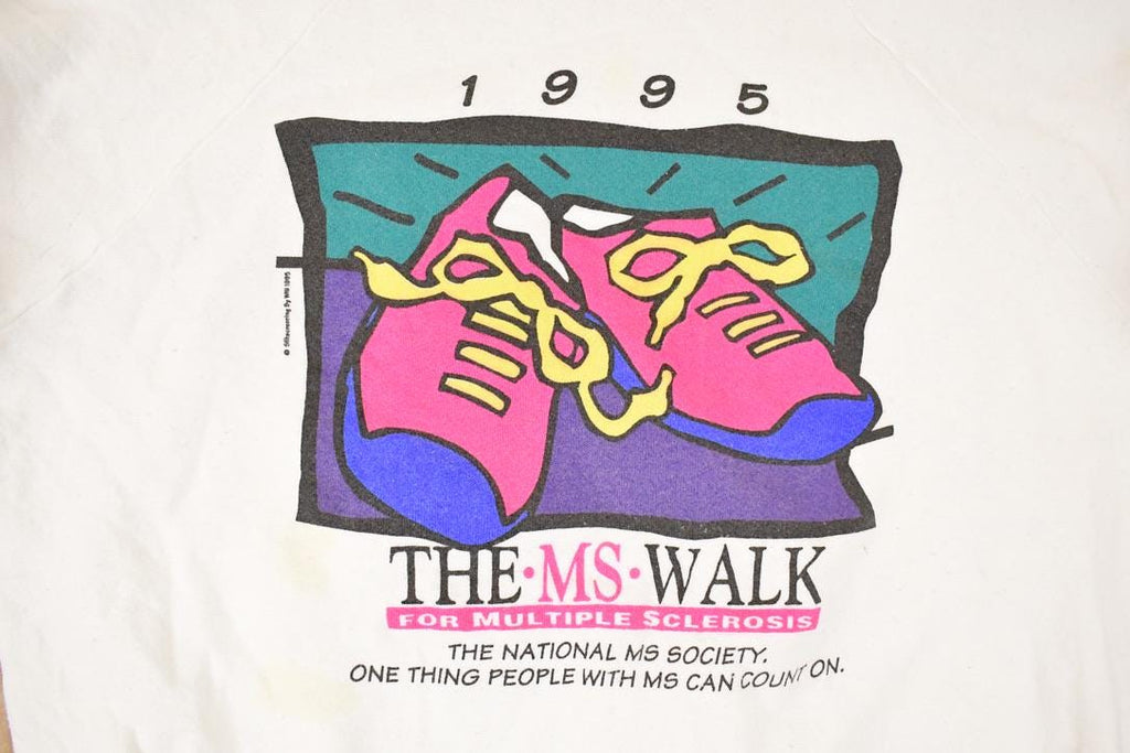 Vintage 1995 The MS Walk Cartoon Shoes Graphic Print Crewneck Sweatshirt Mens L