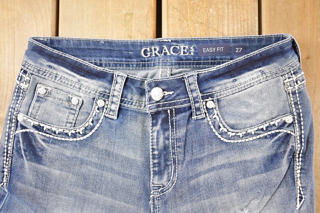 Vintage Deadstock Y2K Grace In LA Bedazzled Low Rise Jeans Women's Size 27 x 32