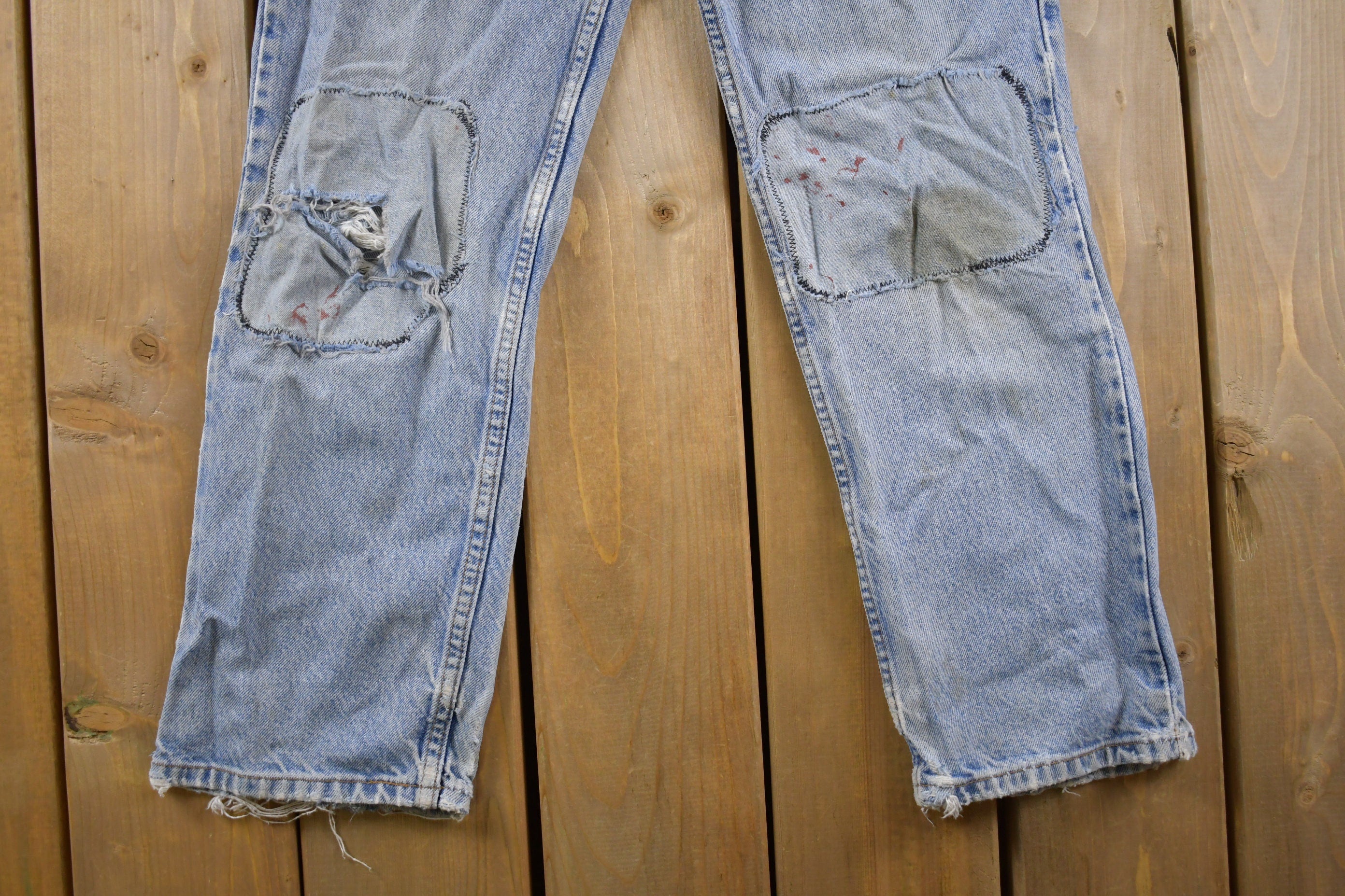 Vintage 1990s Levi's 550 Red Tab Patchwork Repaired Jeans Size 26 x 26
