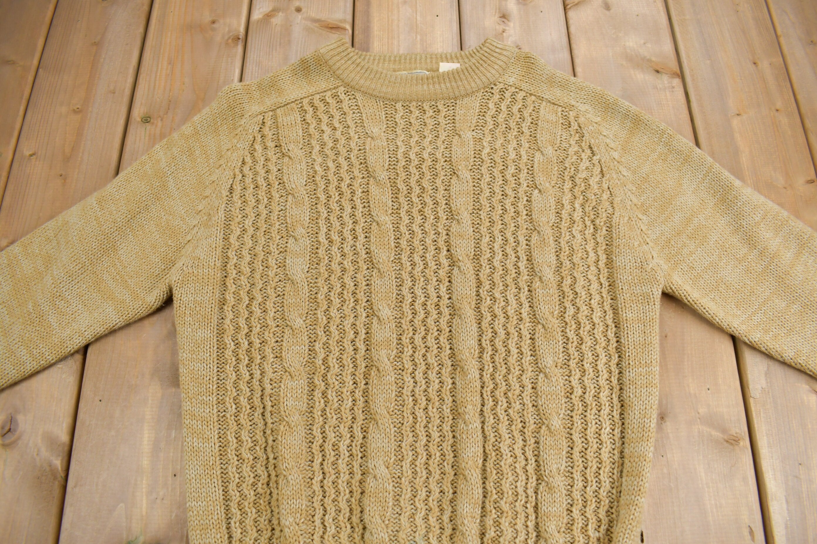 Vintage 1980s Laurentian 3D Cable Knit Crewneck Sweater