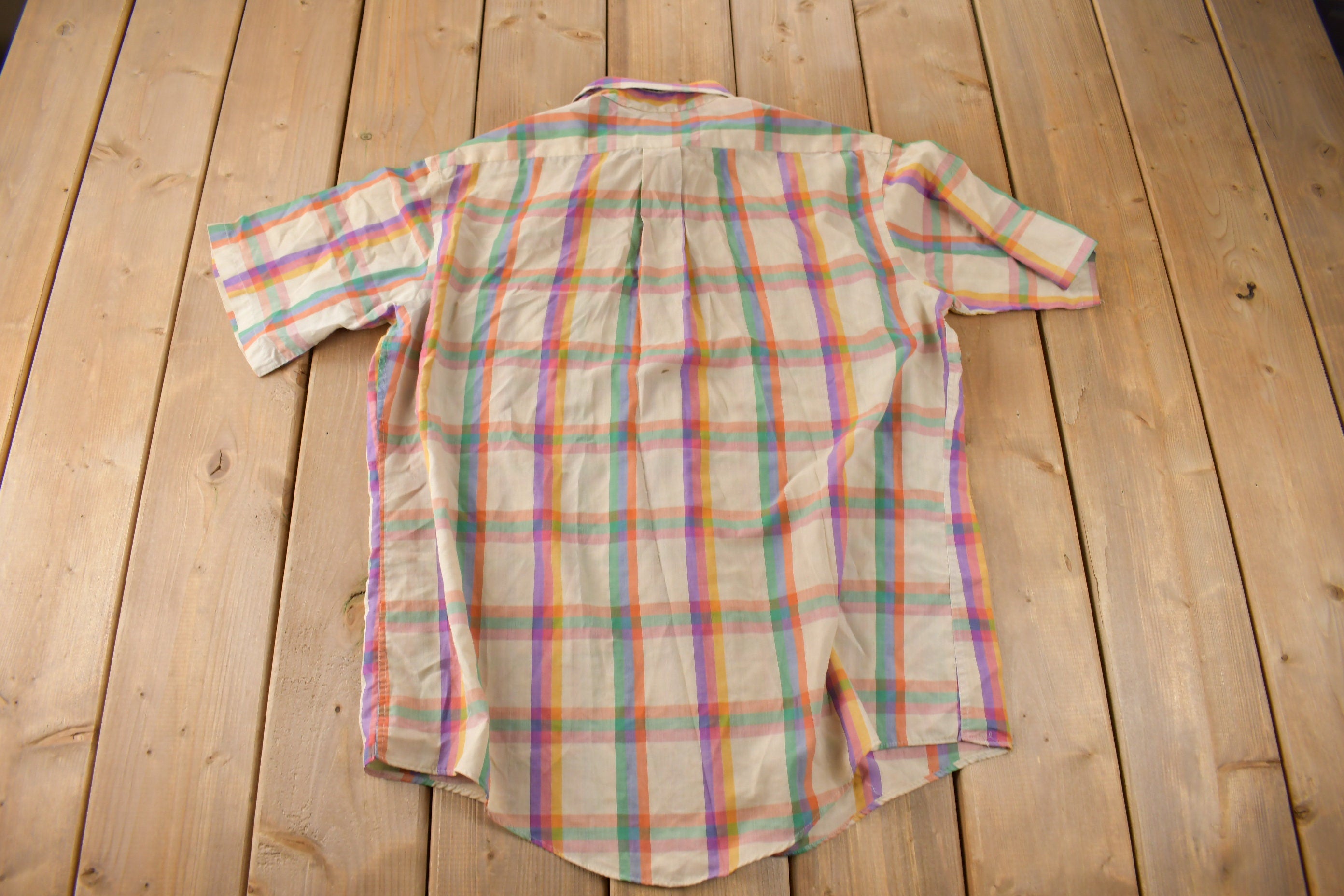 Vintage 1990s Short Sleeve Plaid Button Up Flannel Shirt Size L