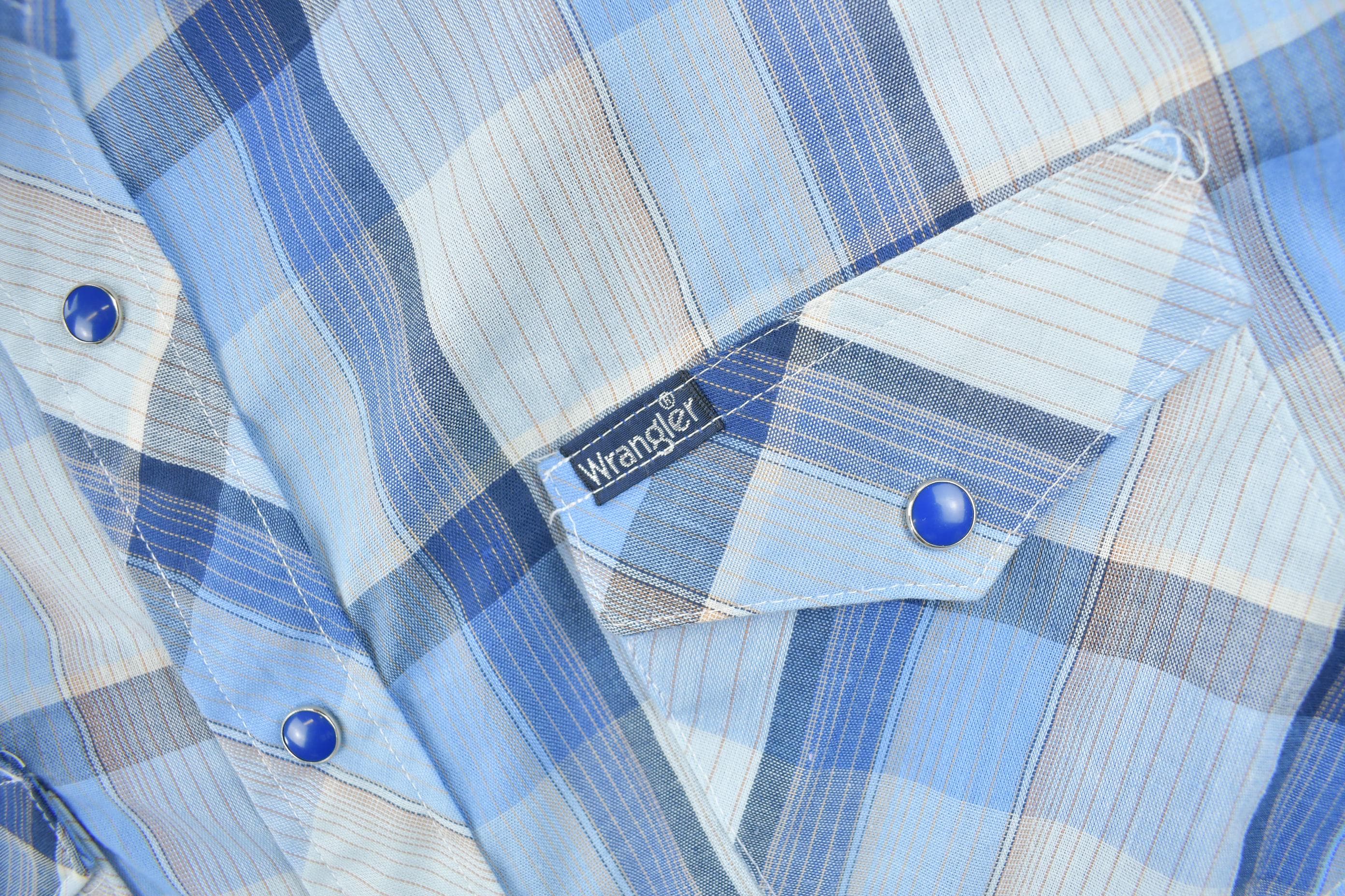 Vintage 1990s Wrangler Western Shirts Pearl Snap Short Sleeve Plaid Button Up Shirt
