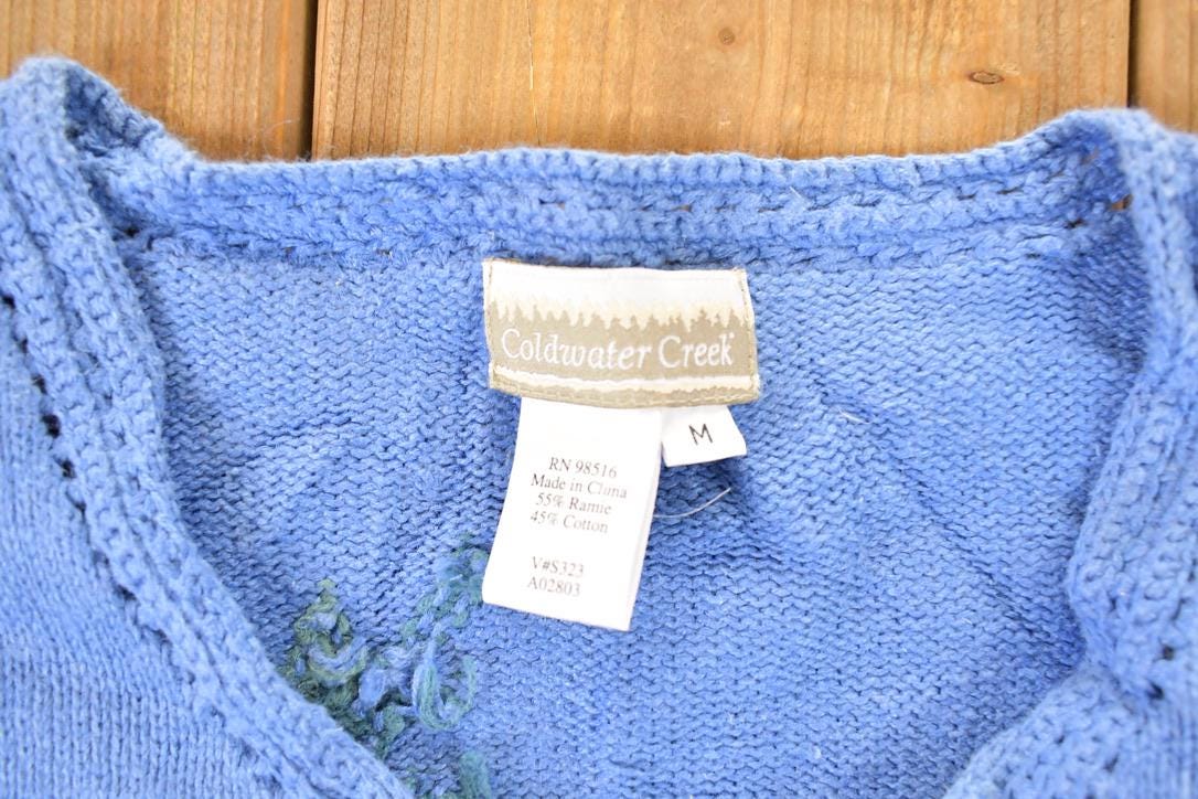 Vintage 1990s Coldwater Creek Floral Embroidered Knit Cardigan Sweater Women's M