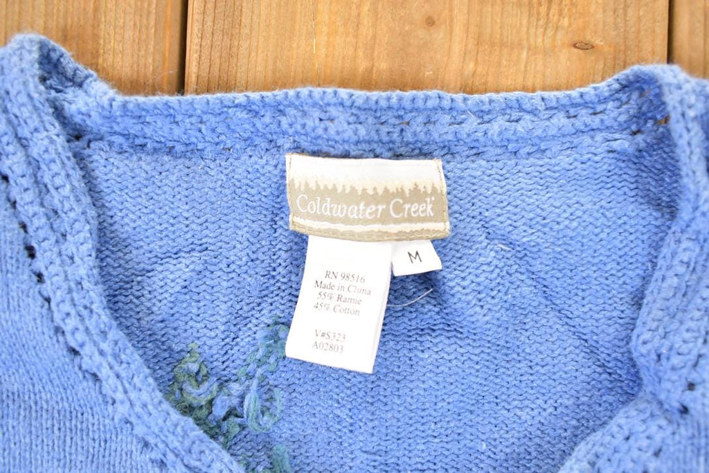 Vintage 1990s Coldwater Creek Floral Embroidered Knit Cardigan Sweater Women's M