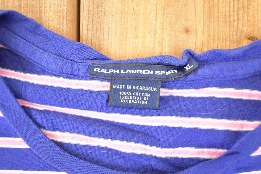 Vintage 1990s Ralph Lauren Sport Pink Striped Yachting T-Shirt Women's M