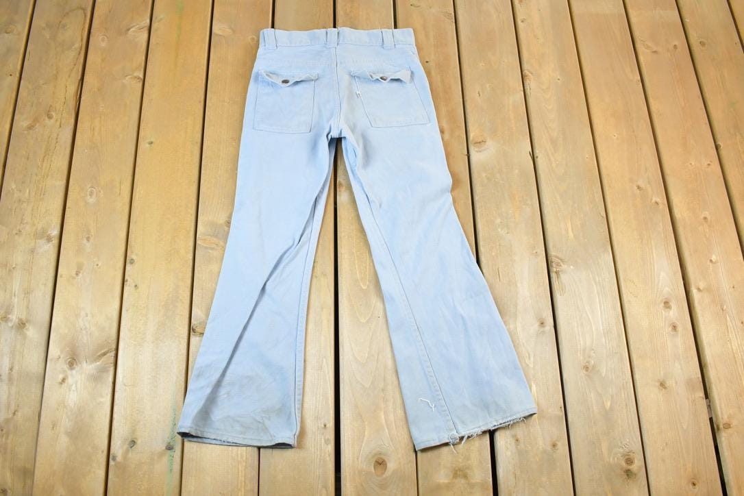 Vintage 1970s Levi Strauss White Tab Bell Bottom Denim Jeans Size 28 x 25