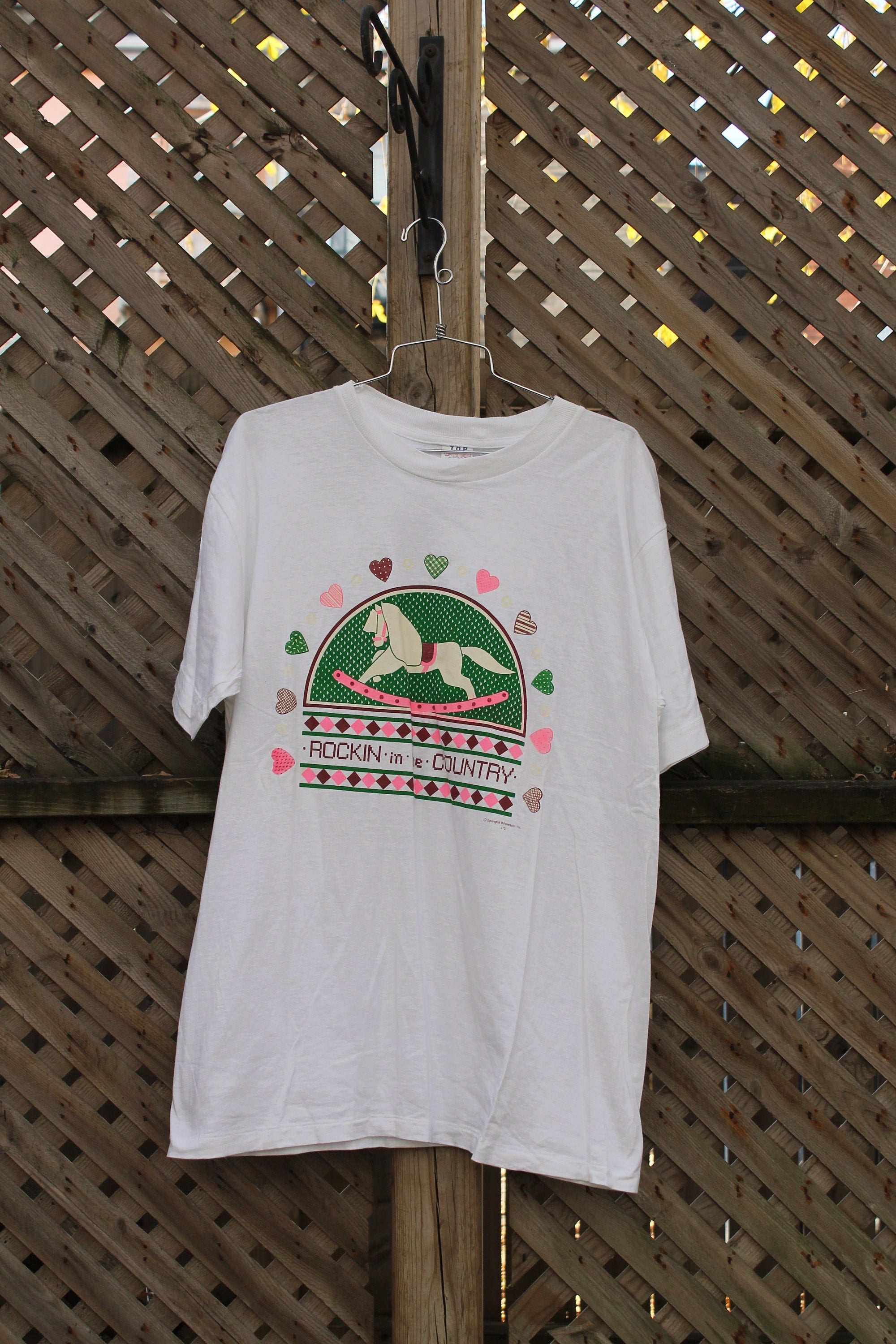 Vintage 1990s Rockin In The Country Graphic T Shirt Rocking Horse