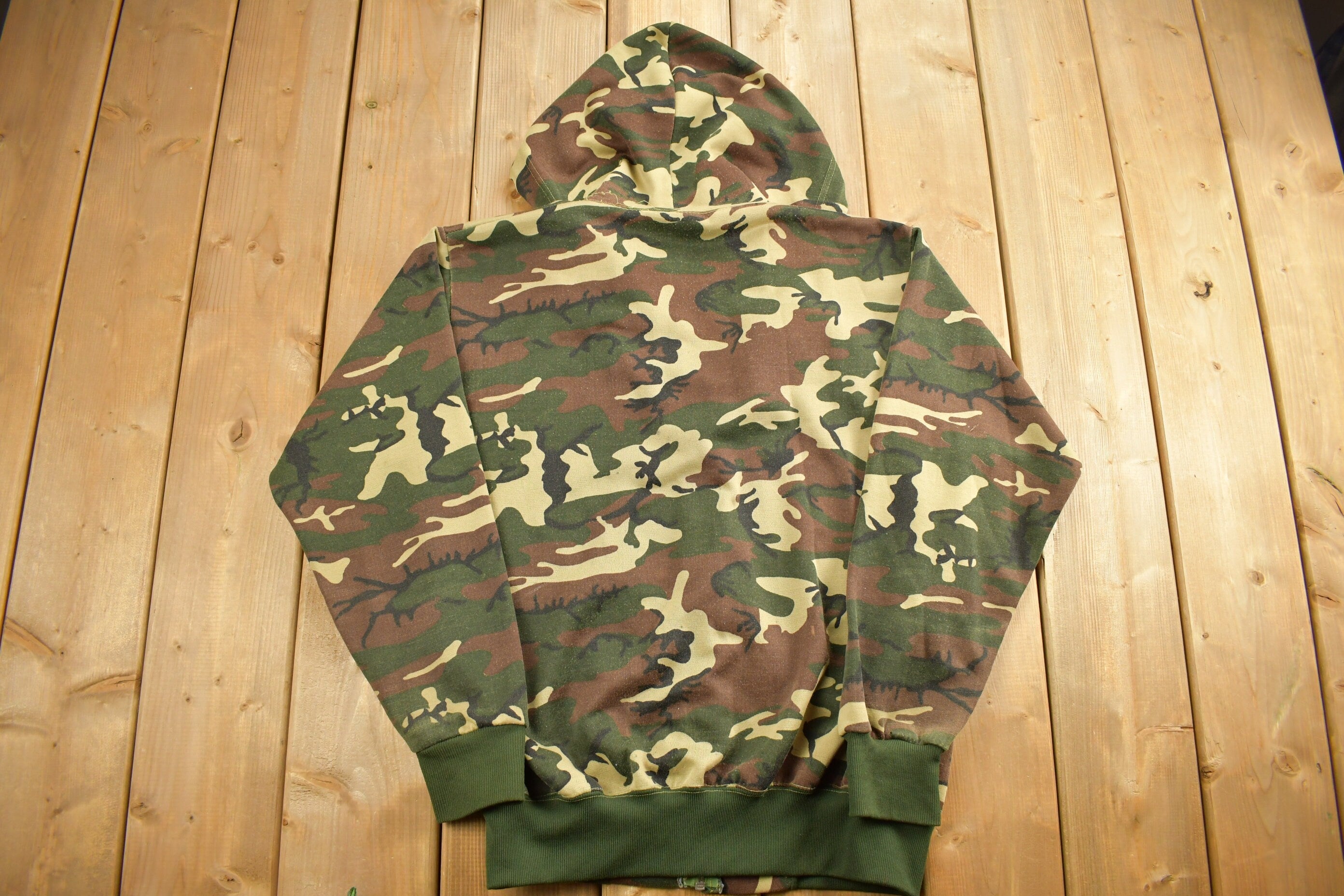 Vintage 1980s Woodland Camouflage Thermal Hoodie