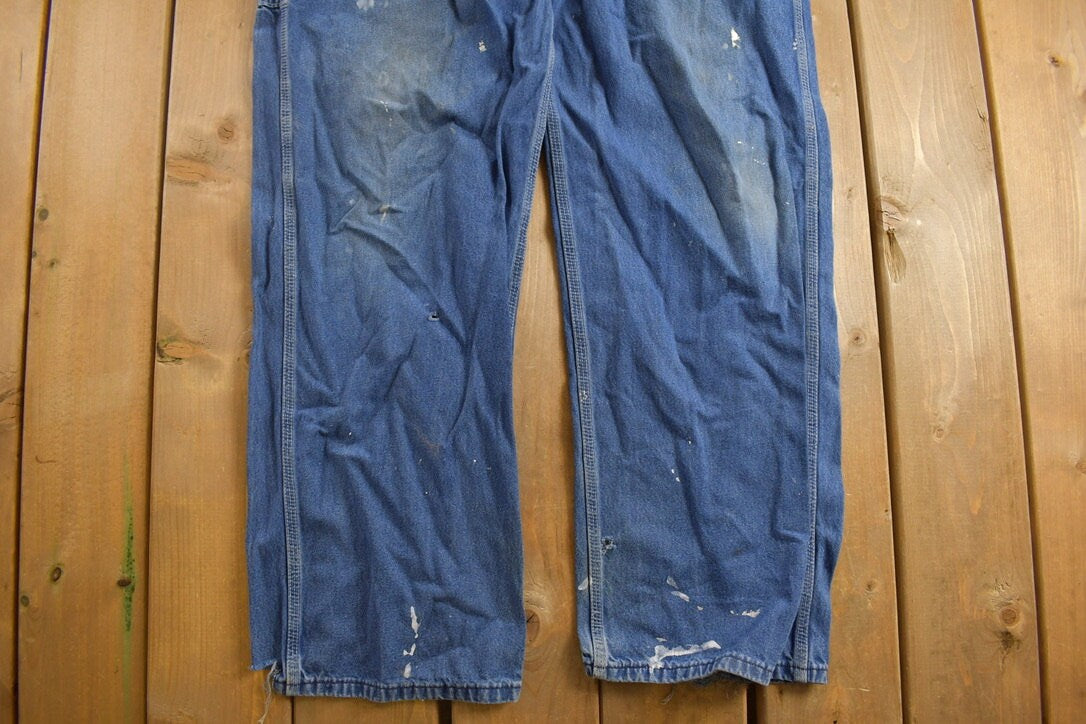 Vintage 1990s Carhartt Distressed Denim Overalls Size 38 x 31