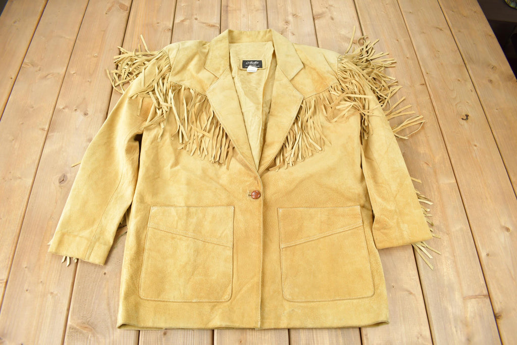 Vintage 1990s Arella Beige Suede Fringe Jacket