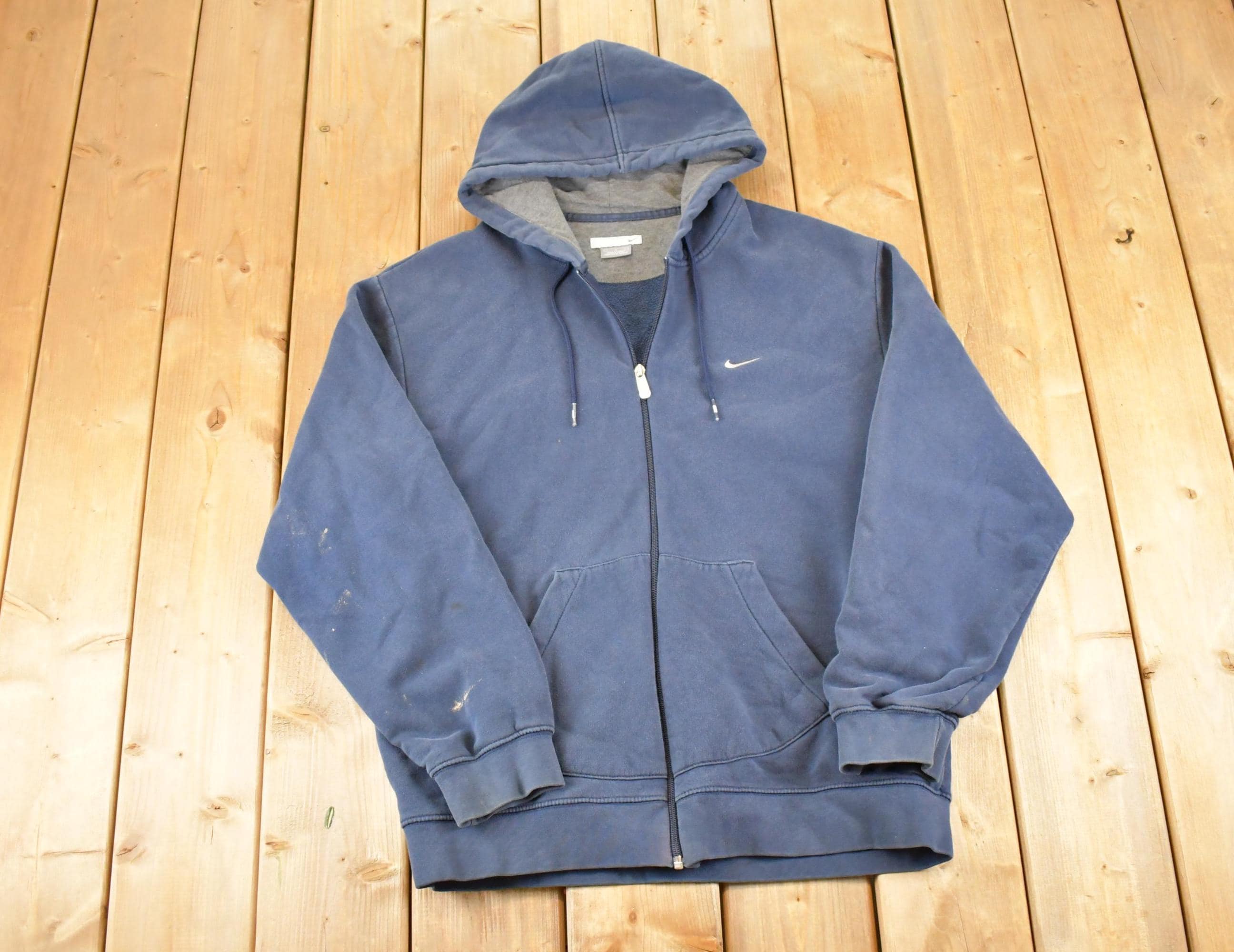 Vintage Y2K Nike Hoodie Full Zip Sweatshirt Men's XL / Swoosh Logo / Minimalist / Made in USA / 90s Nike Sweater
