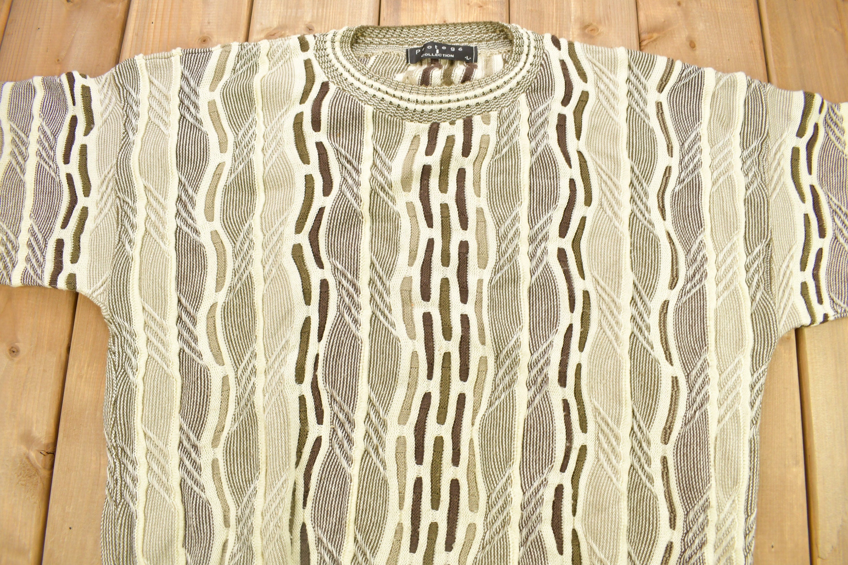 Vintage 1990s Protégé 3D Cable Knit Crewneck Sweater