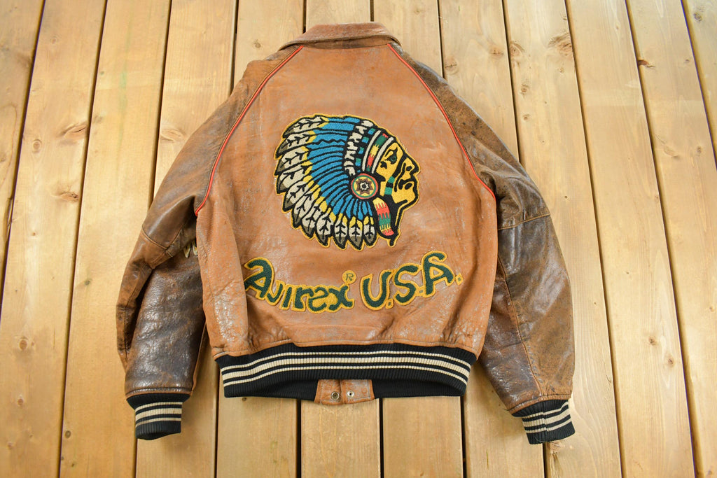 Vintage 1990s Avirex USA Native Tribal Leather Varsity Jacket Men's Medium /