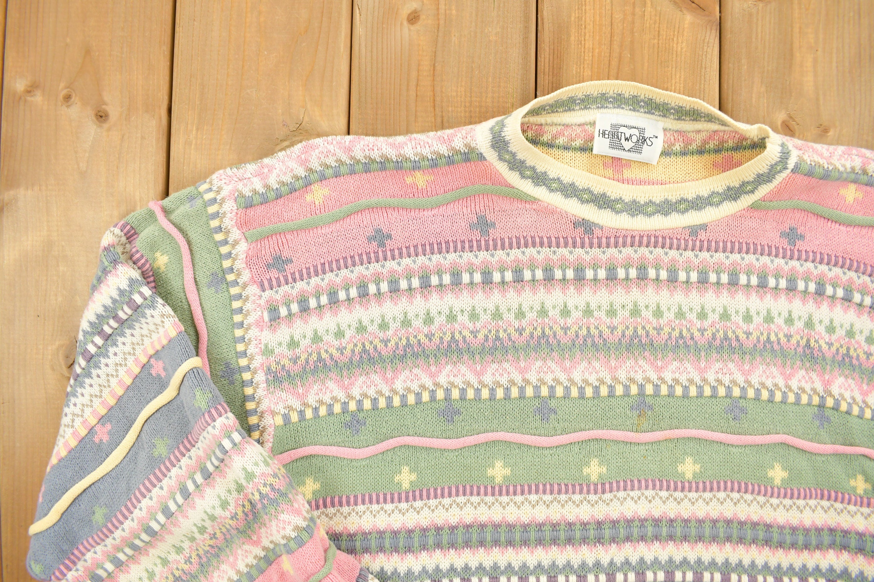 Vintage 1990s Heartworks Aztec Graphic Knitted Sweater