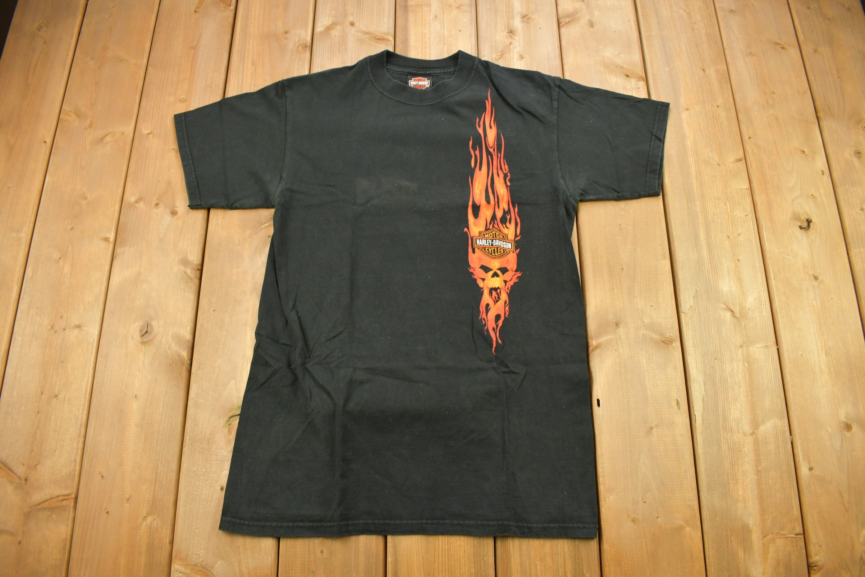 Vintage 1990s Bergdale Harley Davidson Albert Lea MN Flames Graphic T-Shirt /