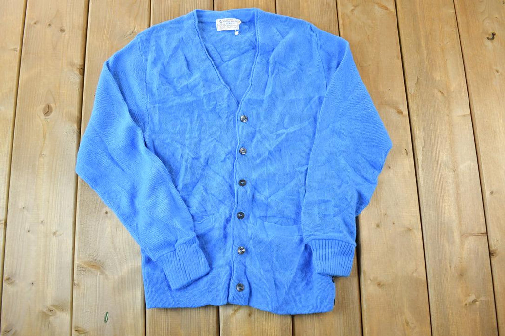 Vintage 1970s Blue Knit Perfect Mild Distress Cardigan Sweater Made In USA