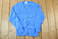 Vintage 1970s Blue Knit Perfect Mild Distress Cardigan Sweater Made In USA