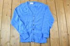Vintage 1970s Blue Knit Perfect Mild Distress Cardigan Sweater Made In USA