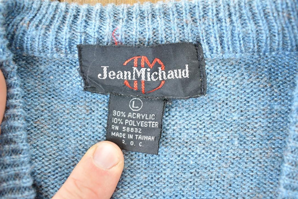 Vintage 1990s Jean Michaud Knit Abstract Pattern V Neck Sweater