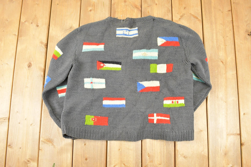 Vintage 1980s Multi Flag Abstract Knit Cardigan Sweater Men's M