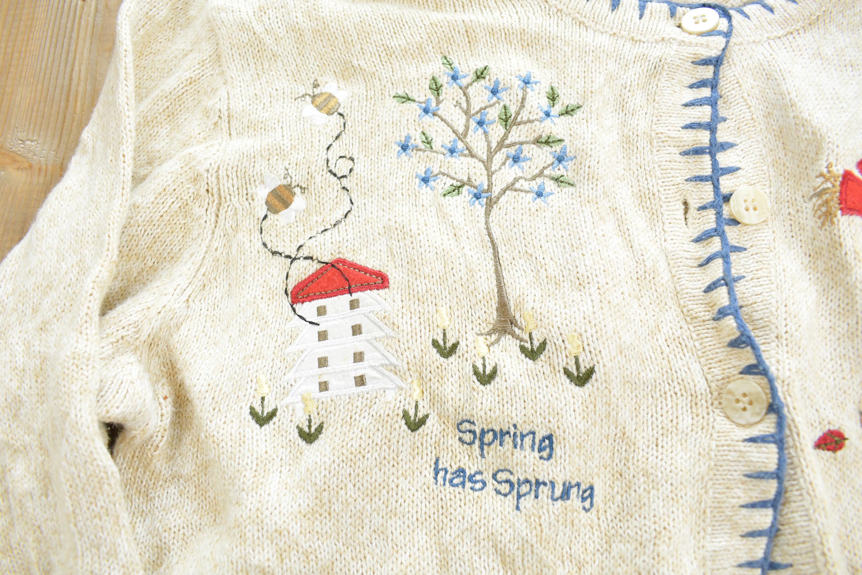 Vintage 1990s Summer Fun Spring Winter Fall Hand Embroidered Knit Cardigan Sweater Made In USA