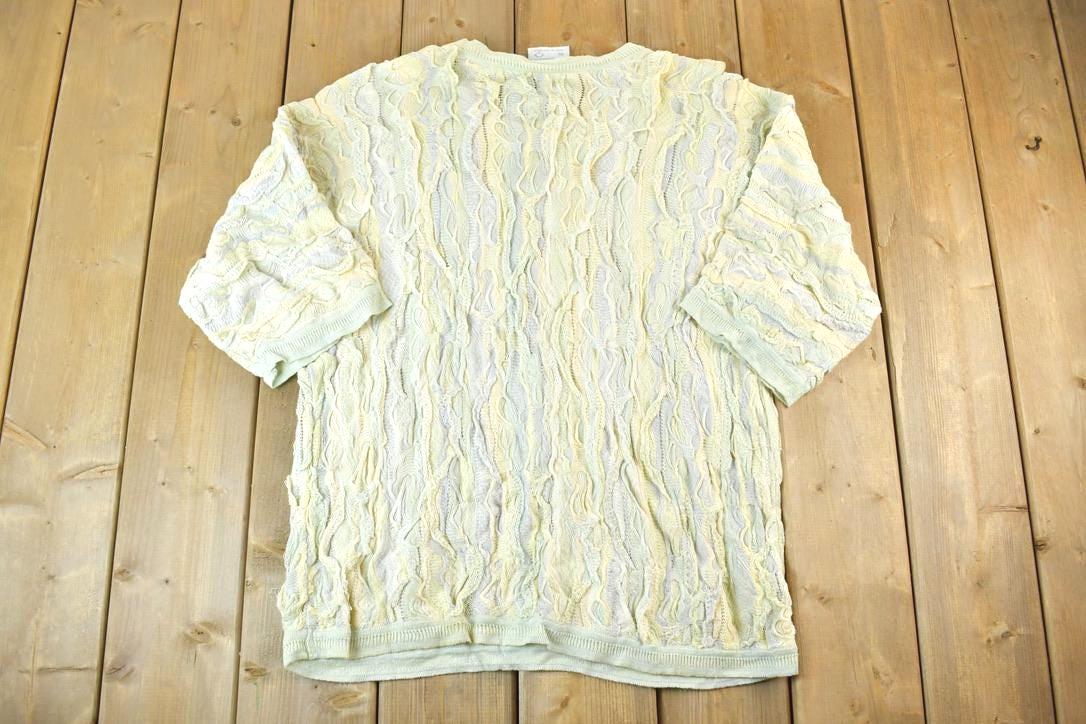 Vintage 1990s Coogi 3D knit Short Sleeve Crewneck Sweater Made In Australia 100% Cotton Abstract Pattern