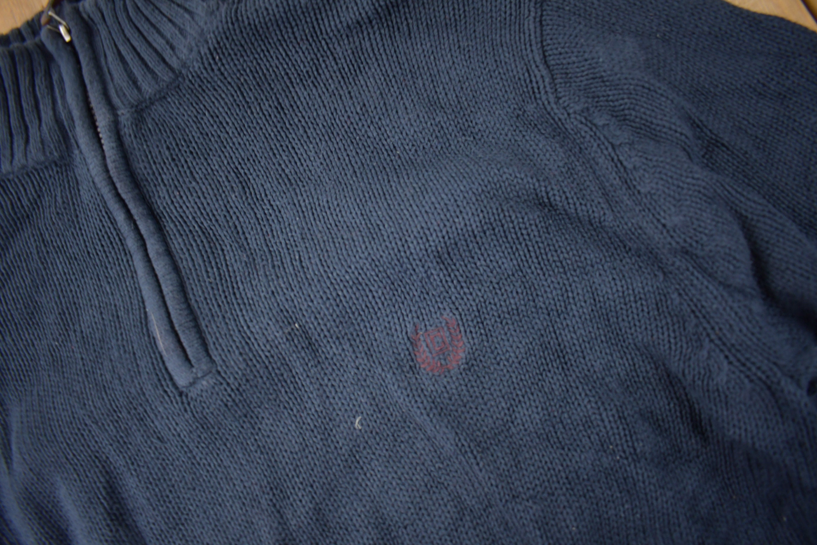 Vintage Y2K Chaps Embroidered Logo Quarter Zip Knit Sweater Size L
