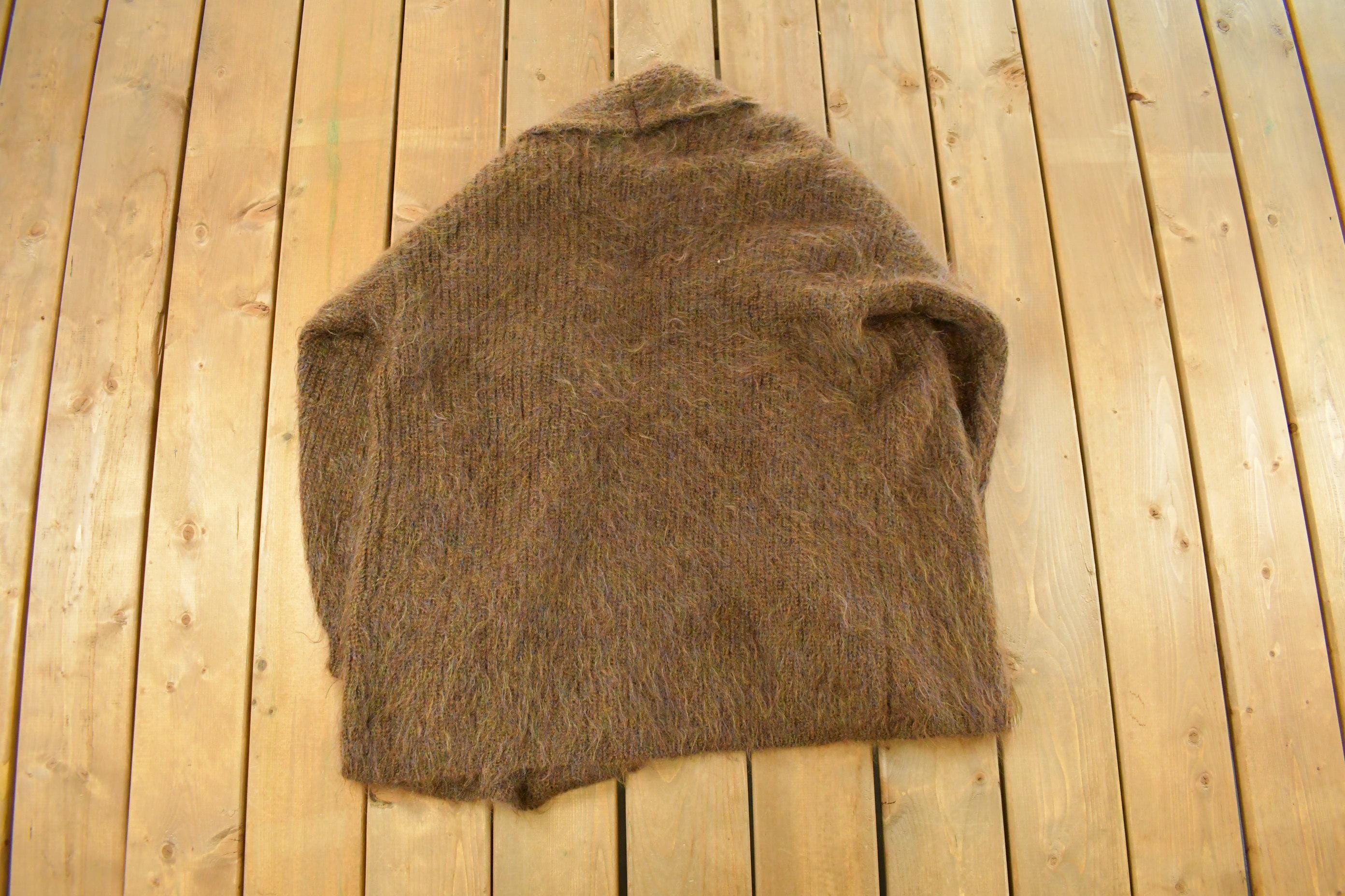 Vintage 1980s Susan Bristol Knit Cardigan Mohair Wool Sweater Women's XL