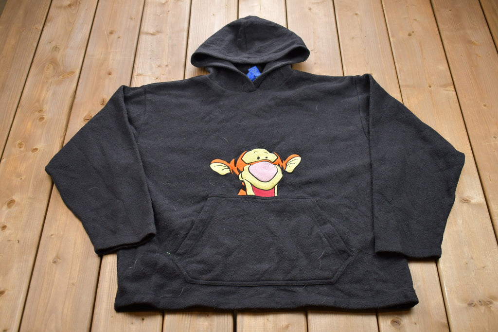 Vintage 1990s Pooh Disney Tigger Embroidered Fleece Hooded Sweater