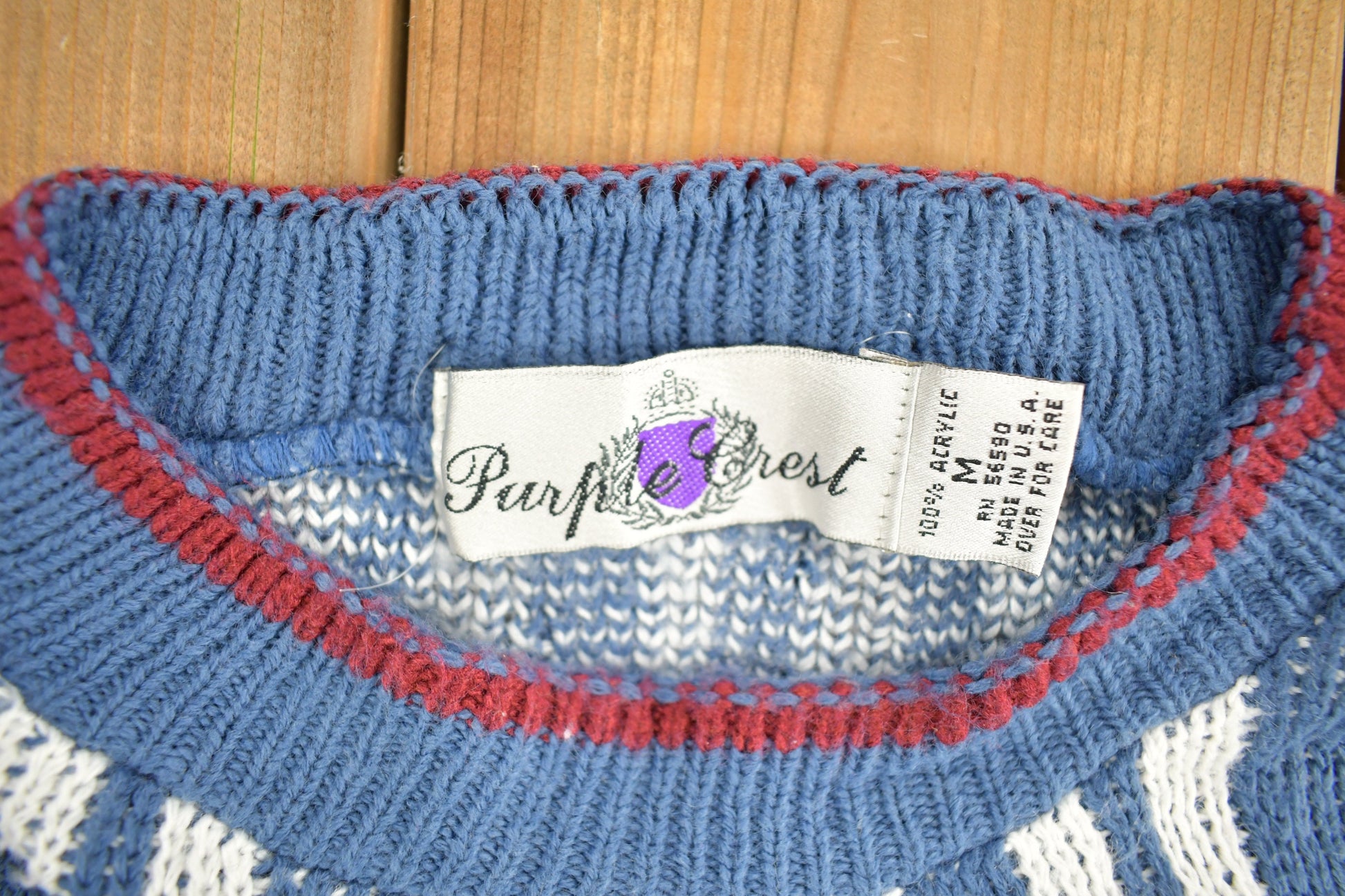 Vintage 1990s Abstract Purple Crest Knit Crewneck Sweater / Vintage 90s Crewneck / All Over Pattern / Colorful Sweatshirt / Abstract Pattern