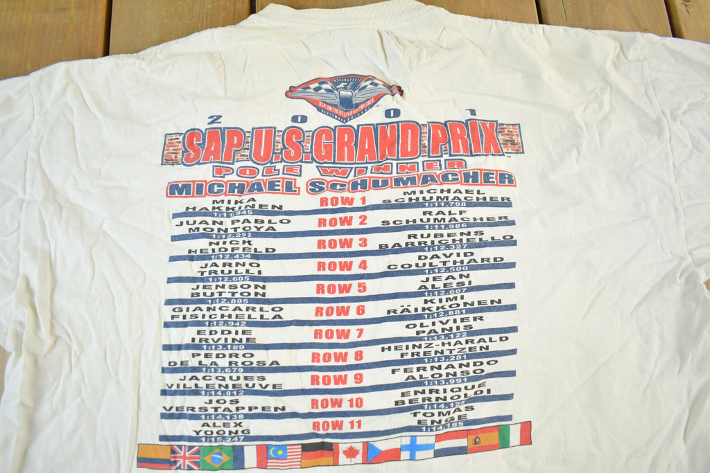 Vintage 2001 Formula 1 SAP U.S. Grand Prix Racing Graphic T-Shirt Men's 2XL