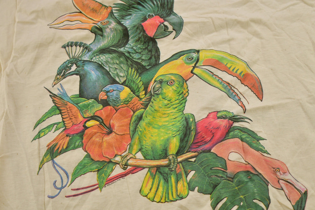 Vintage 1992 Tropical Birds Theme Graphic T-Shirt