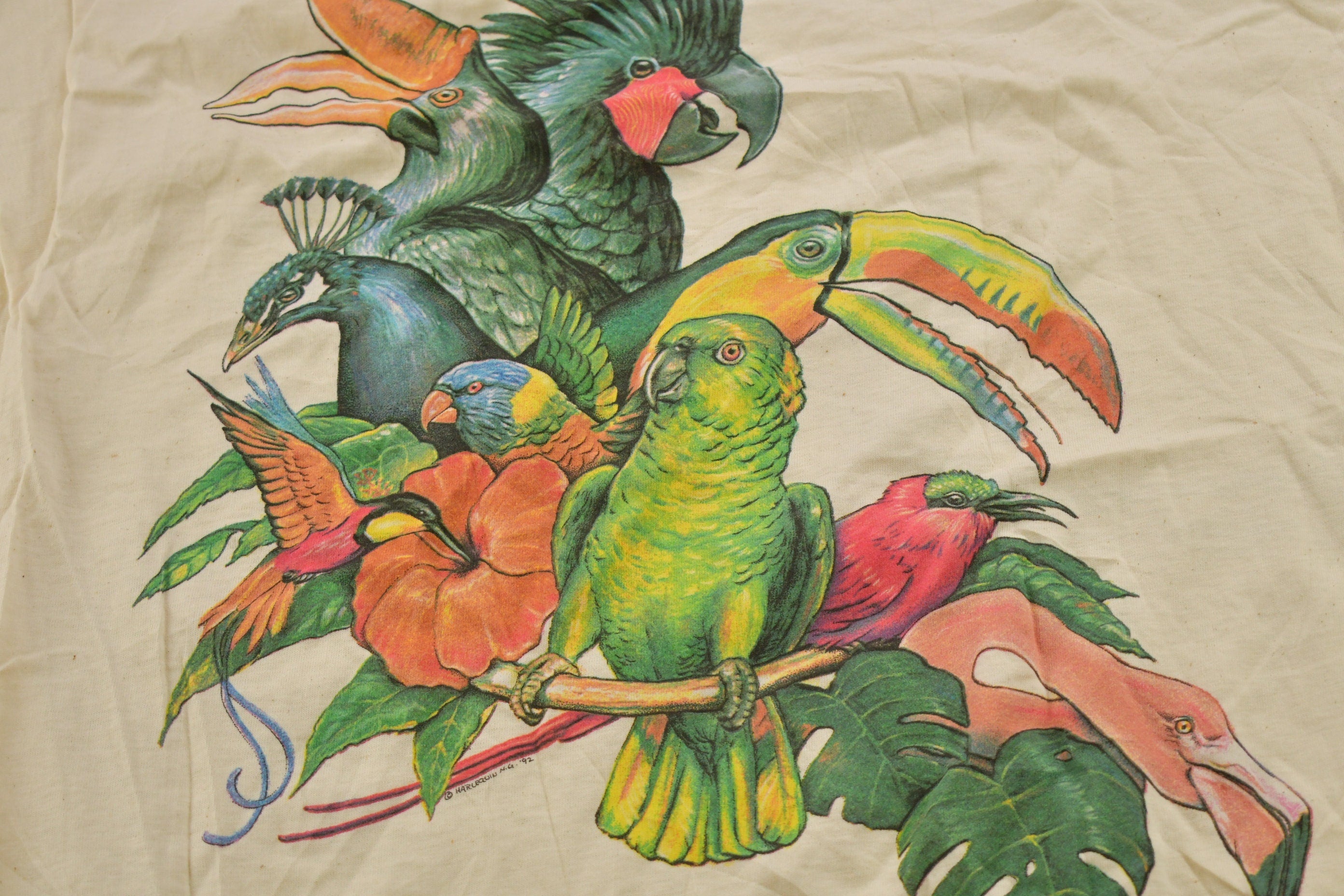 Vintage 1992 Tropical Birds Theme Graphic T-Shirt