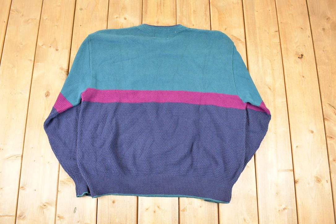 Vintage 1990s Isle Of Cotton Color Block Crewneck Sweatshirt Men's L