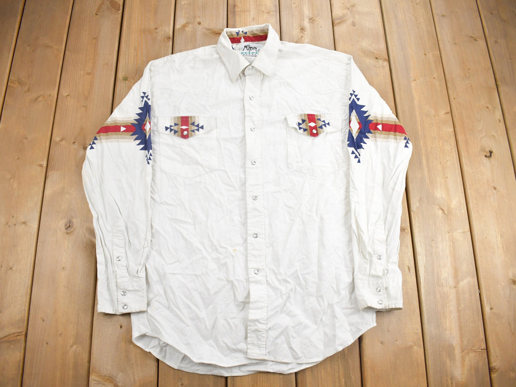 Vintage 1990s Roper Border Western Aztec Theme Button Up Shirt