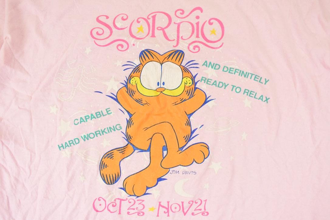 Vintage 1990s Garfield Scorpio Flirts Souvenir Sleepwear T-Shirt Women's XXL