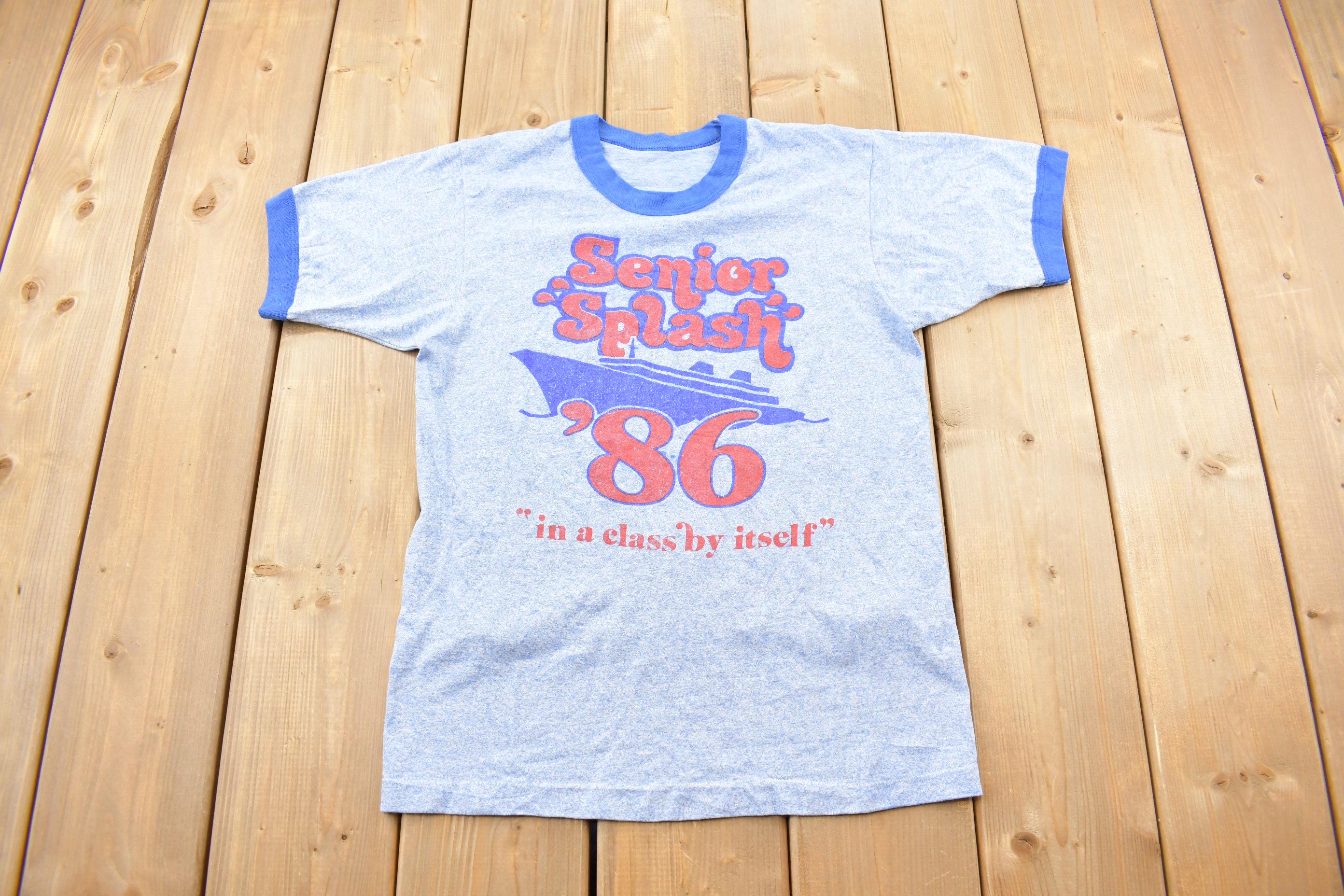 Vintage 1986 Senior Splash The Ultimate Graduation Cruise Single Stitch Graphic Ringer T-Shirt Made In USA
