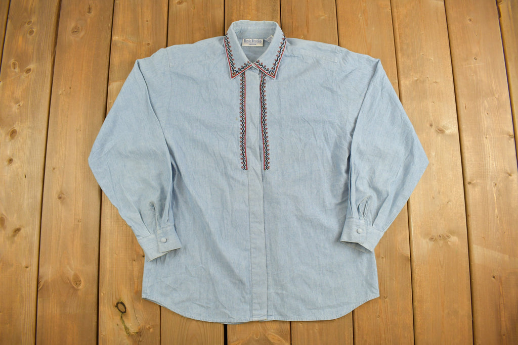 Vintage 1990s Womens Embroidered Denim Button Up Shirt