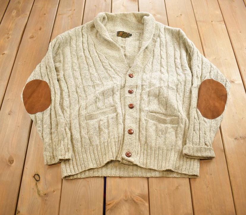 Vintage 1990s Eddie Bauer 3D Knit Cardigan Sweater Made In USA