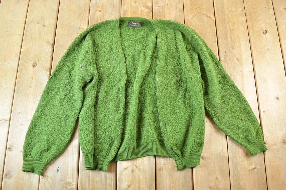 Vintage 1970s Arrow Kurt Cobain Cardigan Knit Abstract Pattern Crewneck Sweater Mens L
