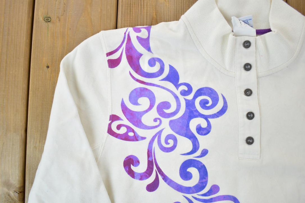 Vintage 1990s Crazy Shirts Quarter Button Mock Neck Sweatshirt /