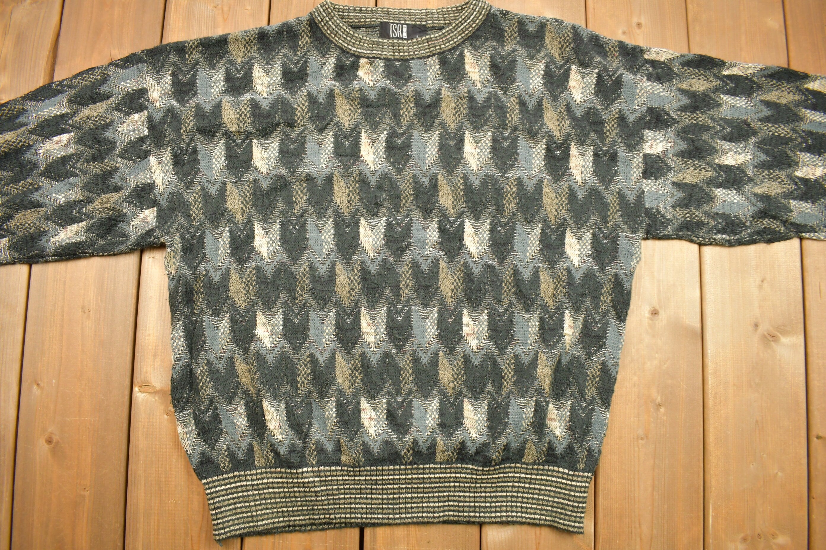 Vintage 1990s TSA USA Knitted Crewneck Sweater  Vintage 90s Crewneck  All Over Pattern  Colorful Sweatshirt  Abstract Pattern