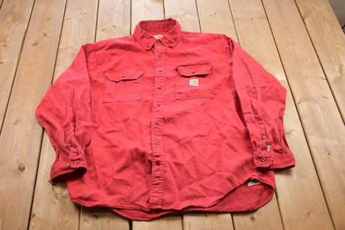 Vintage 1990s Flame Resistant Carhartt Blank Button Up Shirt / 1990s Button Up / Vintage Flannel / Basic Button Up / FR Carhartt