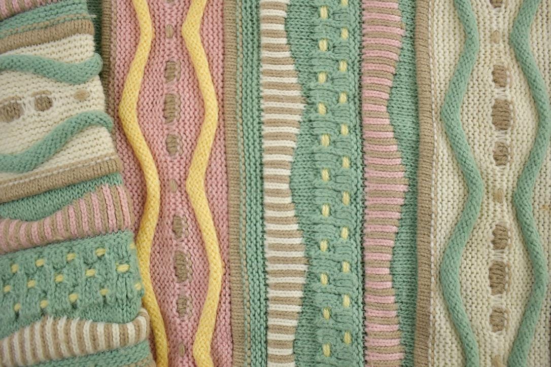Vintage 1990s Carly Blake Easter 3D Colored Cable Knit Crewneck Sweater
