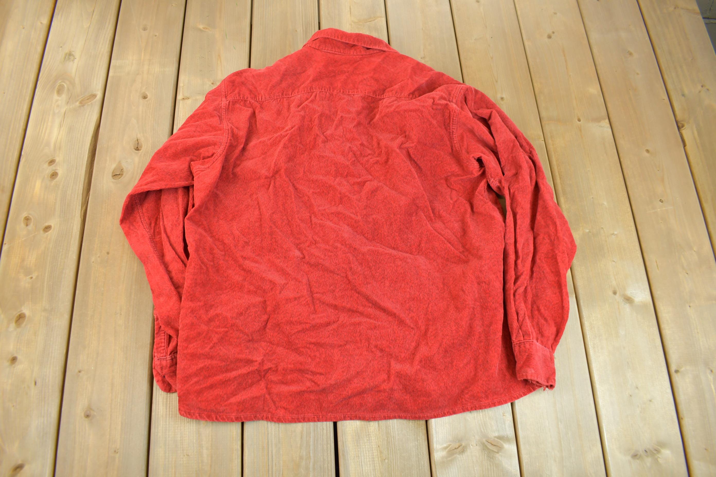 Vintage 1940s Swagger Club Sportswear Red Corduroy Button Up Shirt